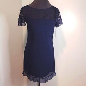 Karl Lagerfeld Ruffle Cocktail Dress Navy Size 4 NWT